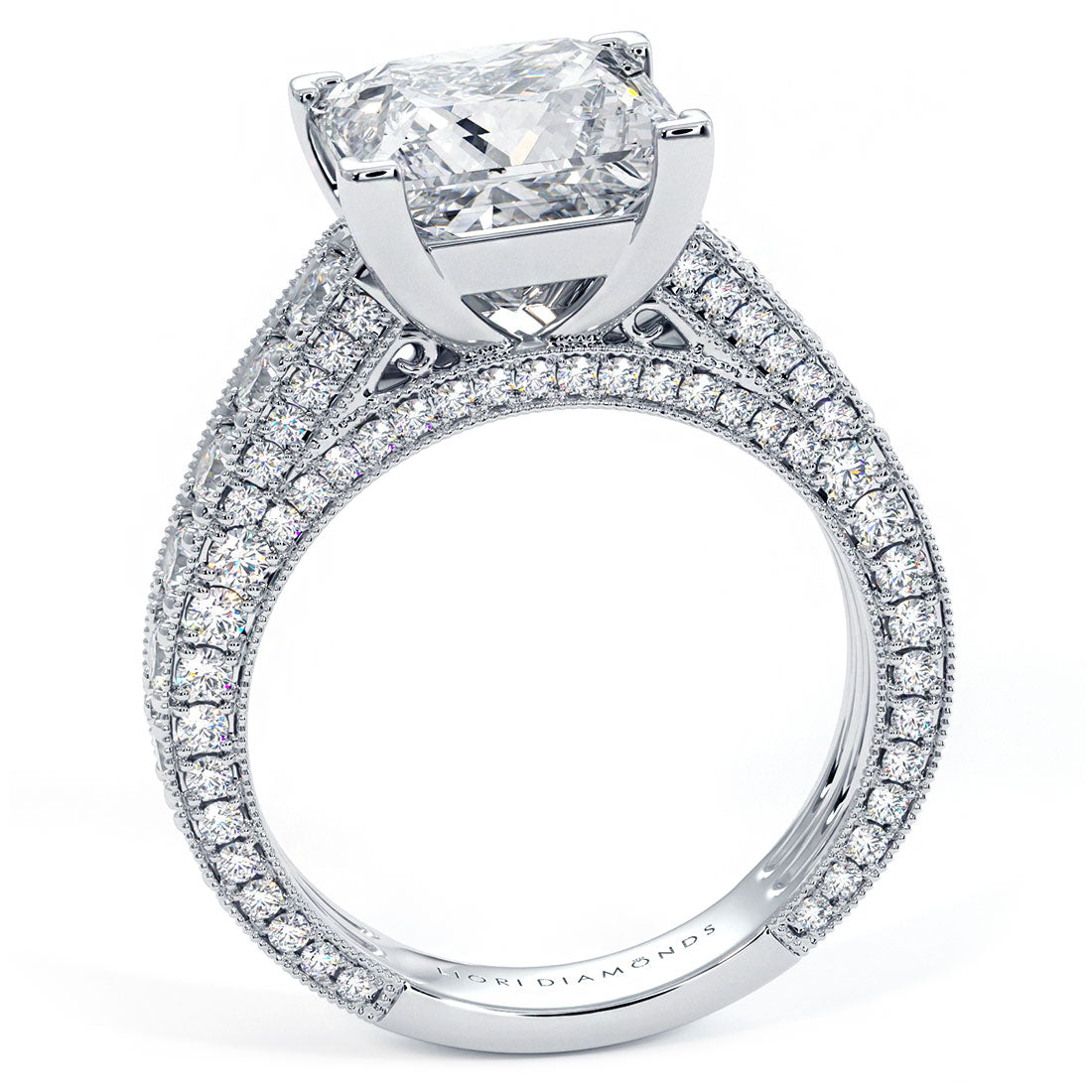 3 Carat Princess Cut Micropavé Milgrain