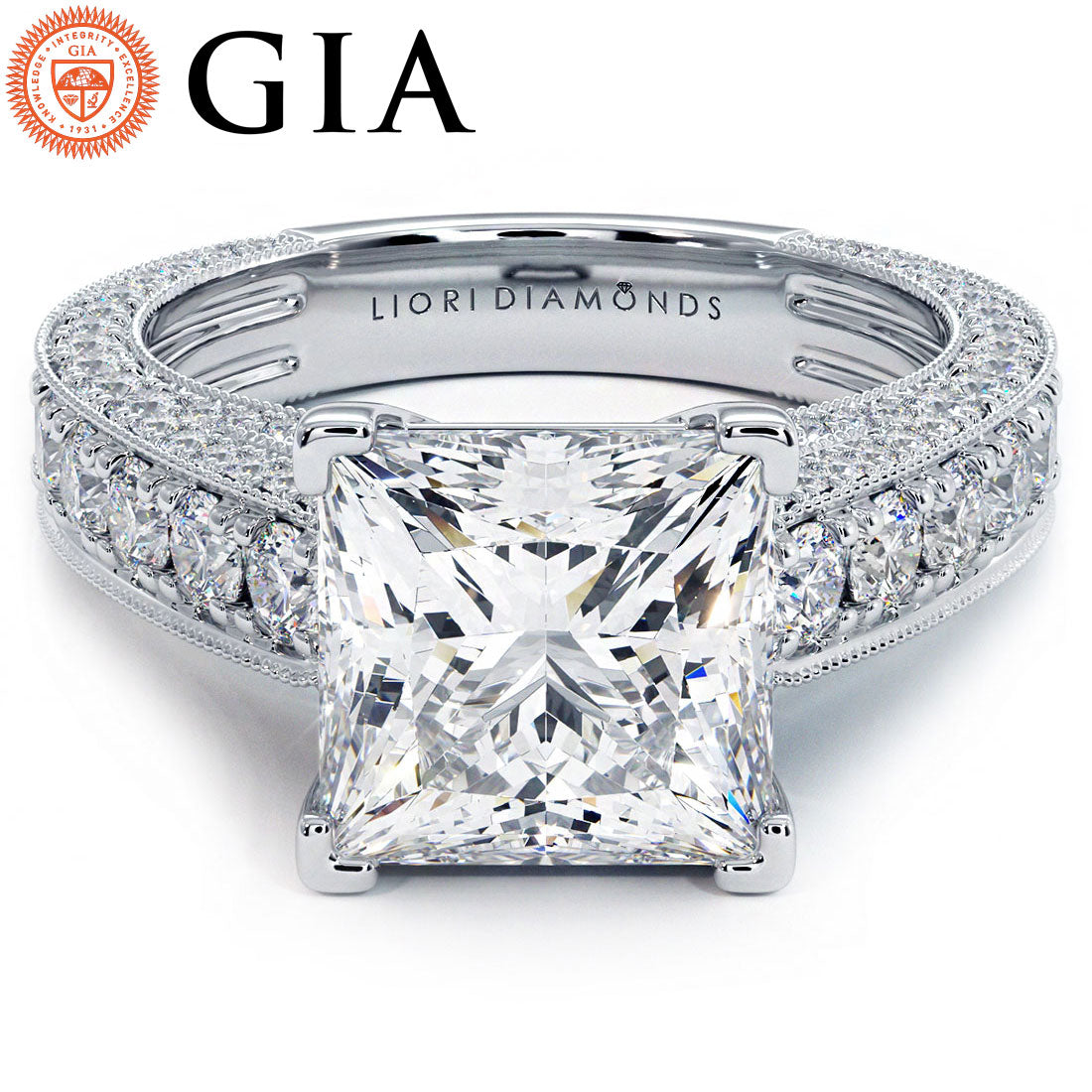 3 Carat Princess Cut Micropavé Milgrain