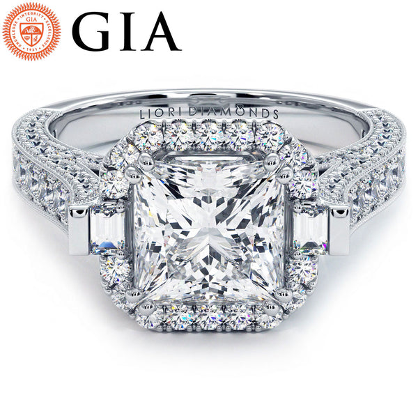 2 Carat Princess Cut Micropavé Halo 3D Milgrain