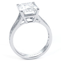 6.10ctw E-VS1 Emerald Cut Micropavé Split Shank Lab Grown Diamond Engagement Ring set in 14k White Gold