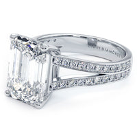 6.10ctw E-VS1 Emerald Cut Micropavé Split Shank Lab Grown Diamond Engagement Ring set in 14k White Gold