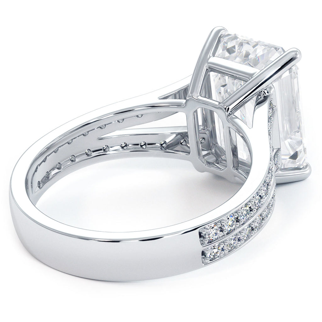 6.10ctw E-VS1 Emerald Cut Micropavé Split Shank Lab Grown Diamond Engagement Ring set in 14k White Gold