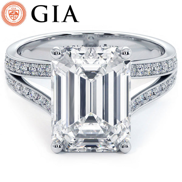 5 Carat Emerald Cut Micropavé Split Shank