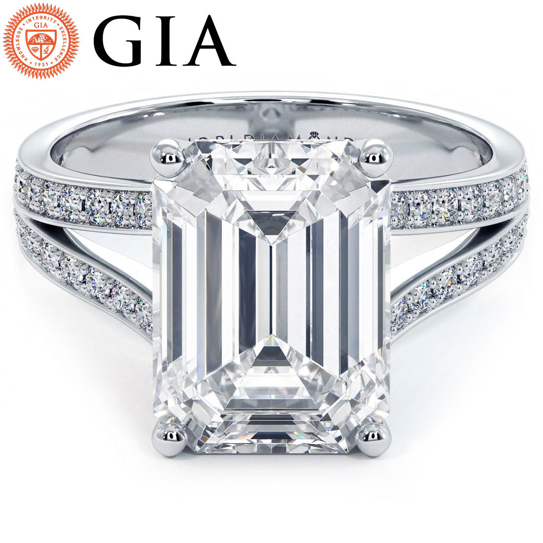 5 Carat Emerald Cut Micropavé Split Shank
