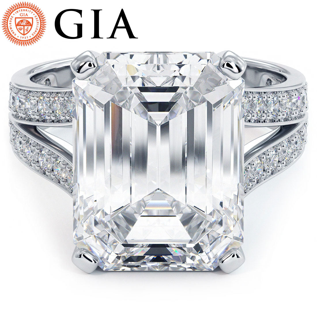 7 Carat Emerald Cut Micropavé Split Shank