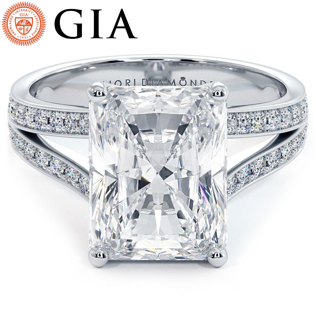 5 Carat Radiant Cut Micropavé Split Shank