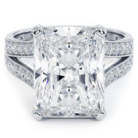 10.87ctw F-VVS2 Radiant Cut Micropavé Split Shank Lab Grown Diamond Engagement Ring set in 14k White Gold