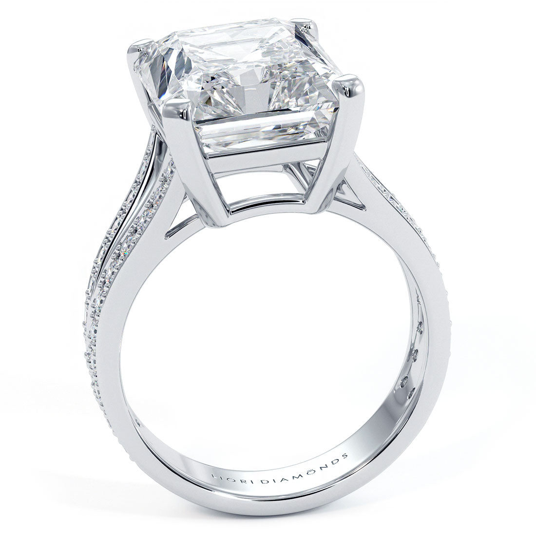 10.87ctw F-VVS2 Radiant Cut Micropavé Split Shank Lab Grown Diamond Engagement Ring set in 14k White Gold