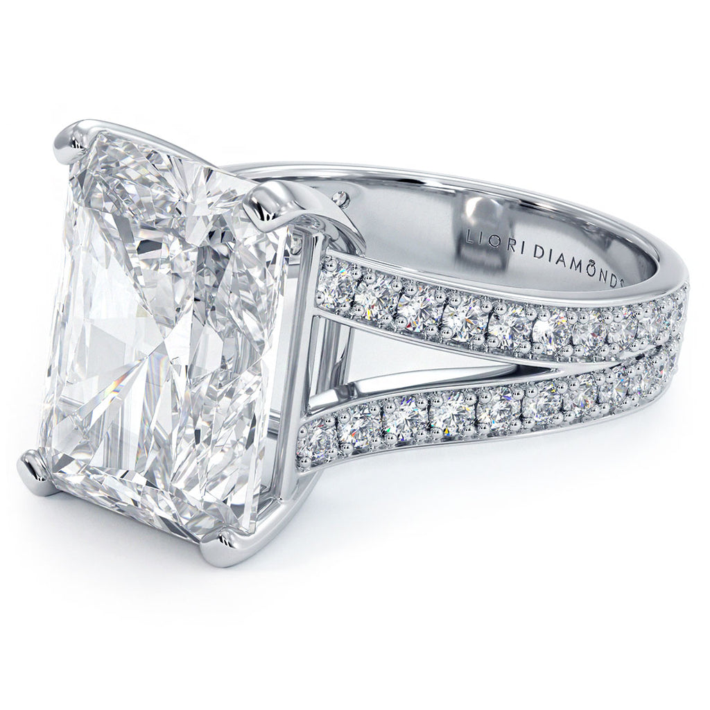 10.87ctw F-VVS2 Radiant Cut Micropavé Split Shank Lab Grown Diamond Engagement Ring set in 14k White Gold