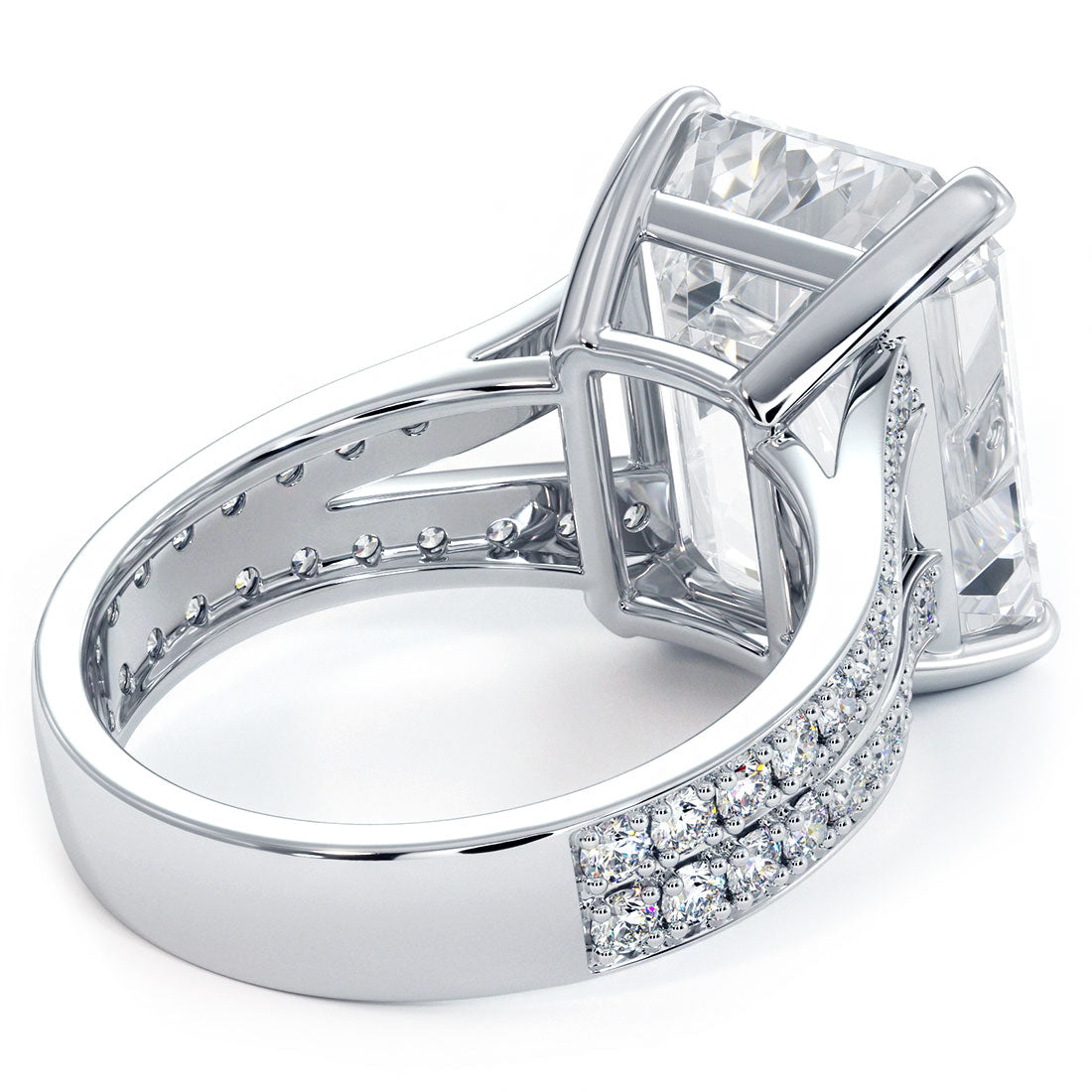 10.87ctw F-VVS2 Radiant Cut Micropavé Split Shank Lab Grown Diamond Engagement Ring set in 14k White Gold