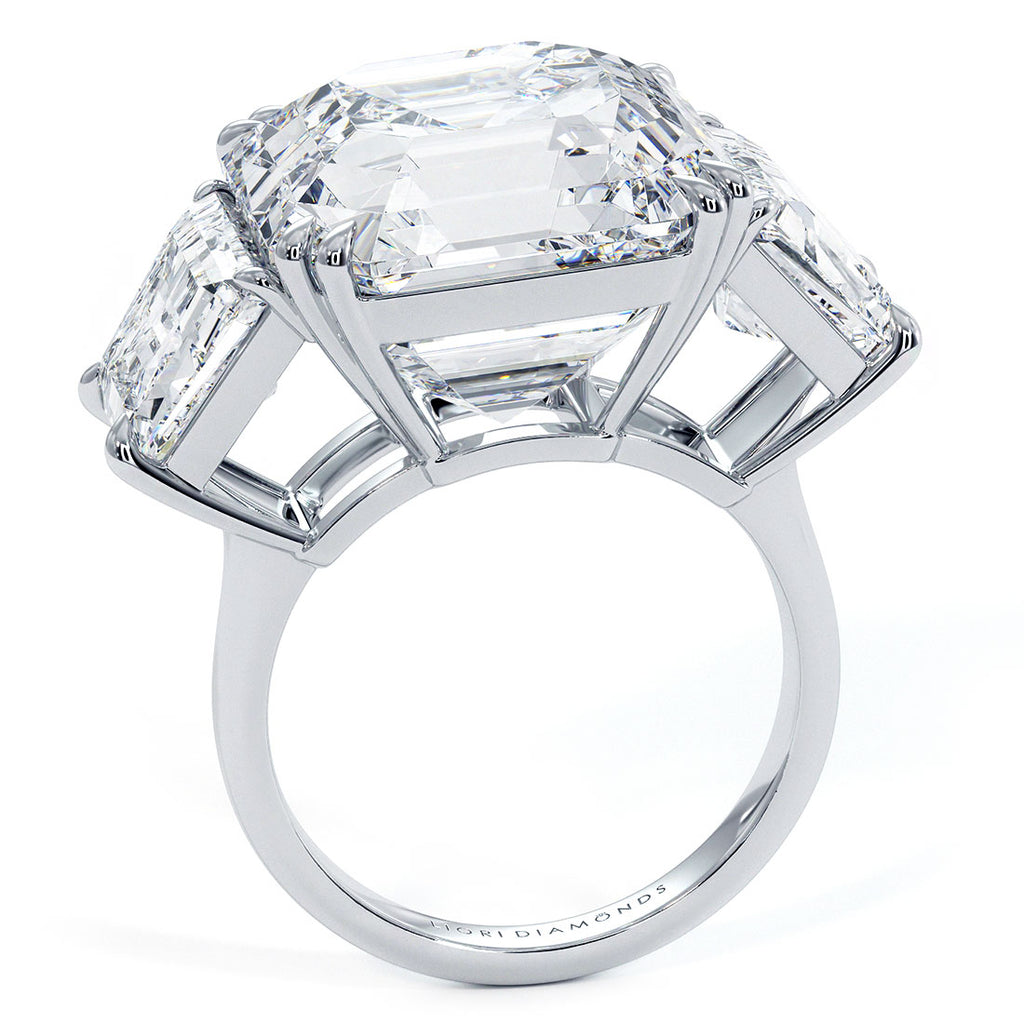 23.22ctw GIA Certified F-VS1 Asscher Cut & Trapezoid Three Stone Lab Grown Diamond Engagement Ring set in Platinum