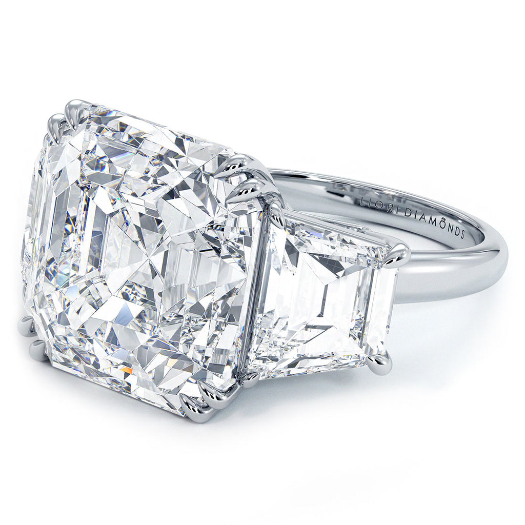 23.22ctw GIA Certified F-VS1 Asscher Cut & Trapezoid Three Stone Lab Grown Diamond Engagement Ring set in Platinum