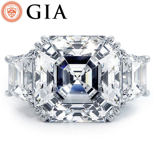 23.22ctw GIA Certified F-VS1 Asscher Cut & Trapezoid Three Stone Lab Grown Diamond Engagement Ring set in Platinum