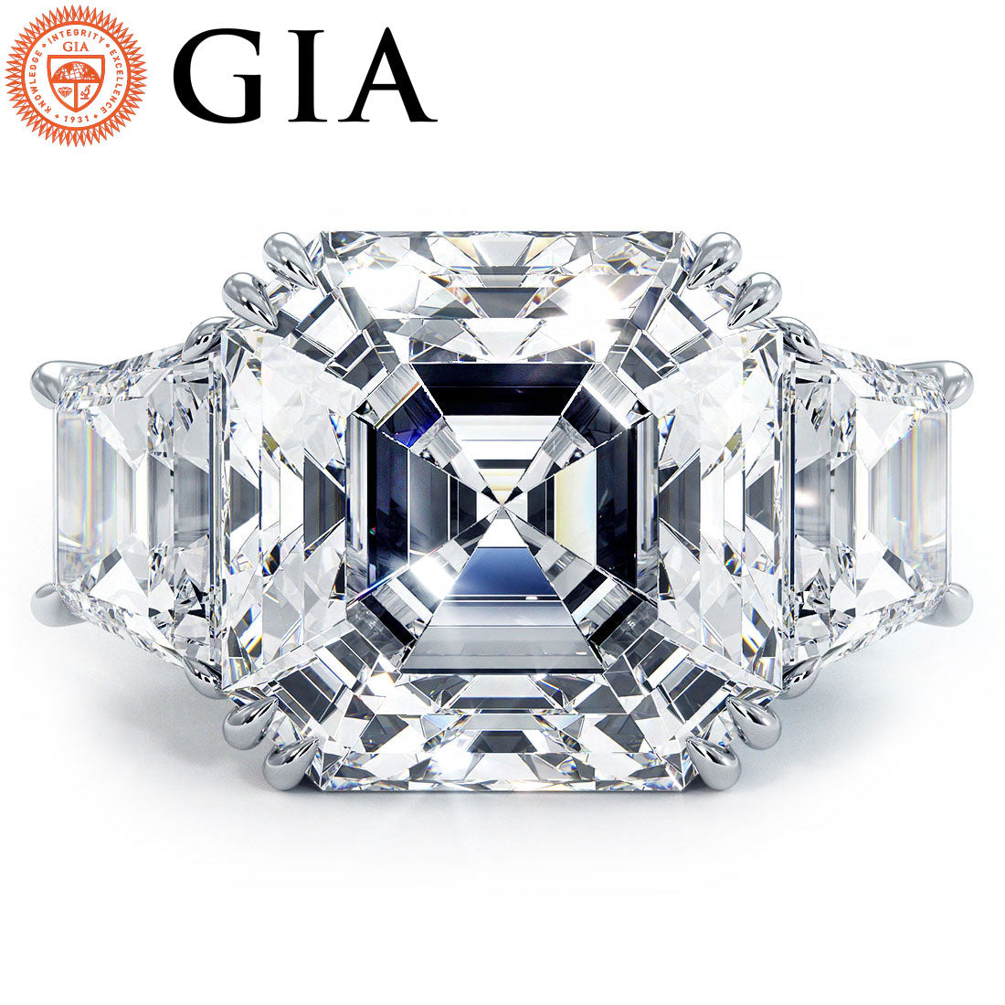 17 Carat Asscher Cut & Trapezoid Three Stone