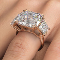 23.22ctw GIA Certified F-VS1 Asscher Cut & Trapezoid Three Stone Lab Grown Diamond Engagement Ring set in 14k Rose Gold