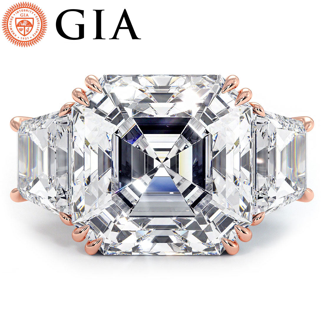 17 Carat Asscher Cut & Trapezoid Three Stone
