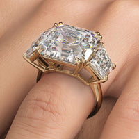 23.22ctw GIA Certified F-VS1 Asscher Cut & Trapezoid Three Stone Lab Grown Diamond Engagement Ring set in 14k Yellow Gold