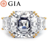 23.22ctw GIA Certified F-VS1 Asscher Cut & Trapezoid Three Stone Lab Grown Diamond Engagement Ring set in 14k Yellow Gold