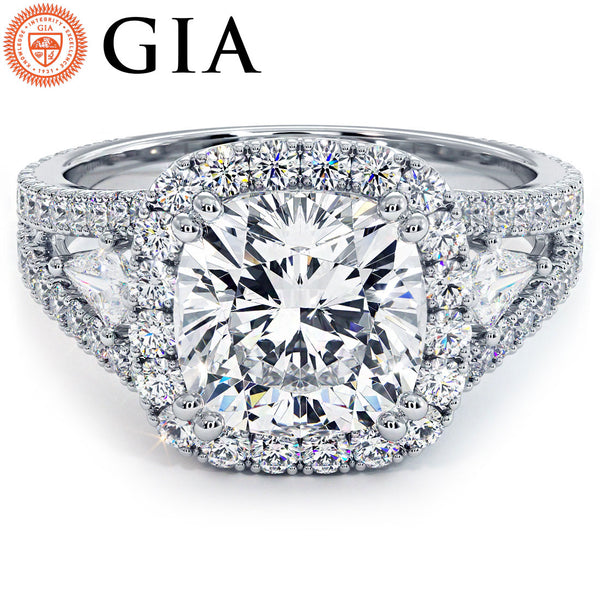 2.5 Carat Cushion Cut Three Stone Micropavé Split Shank