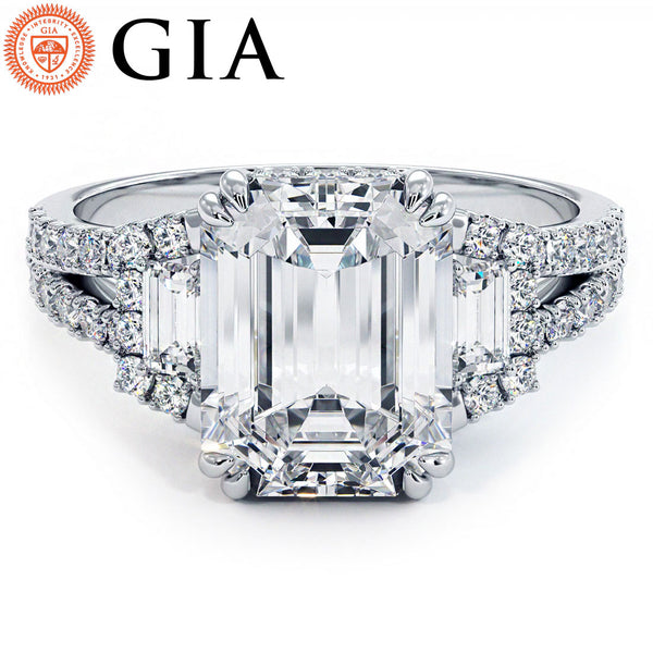 3 Carat Emerald Cut Three Stone Micropavé Split Shank