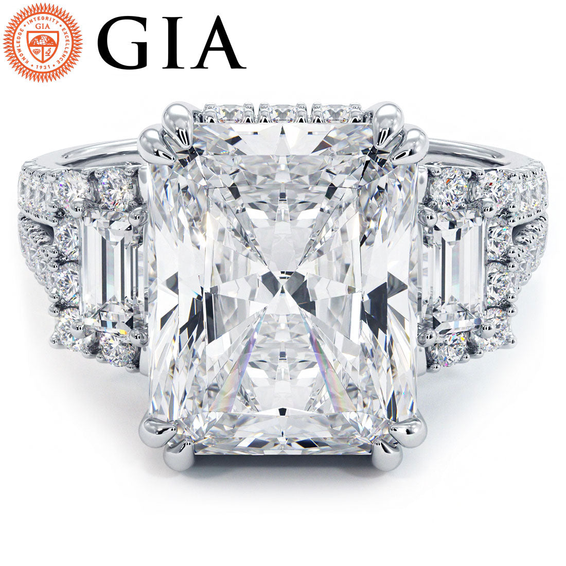 5 Carat Radiant Cut Three Stone Micropavé Split Shank