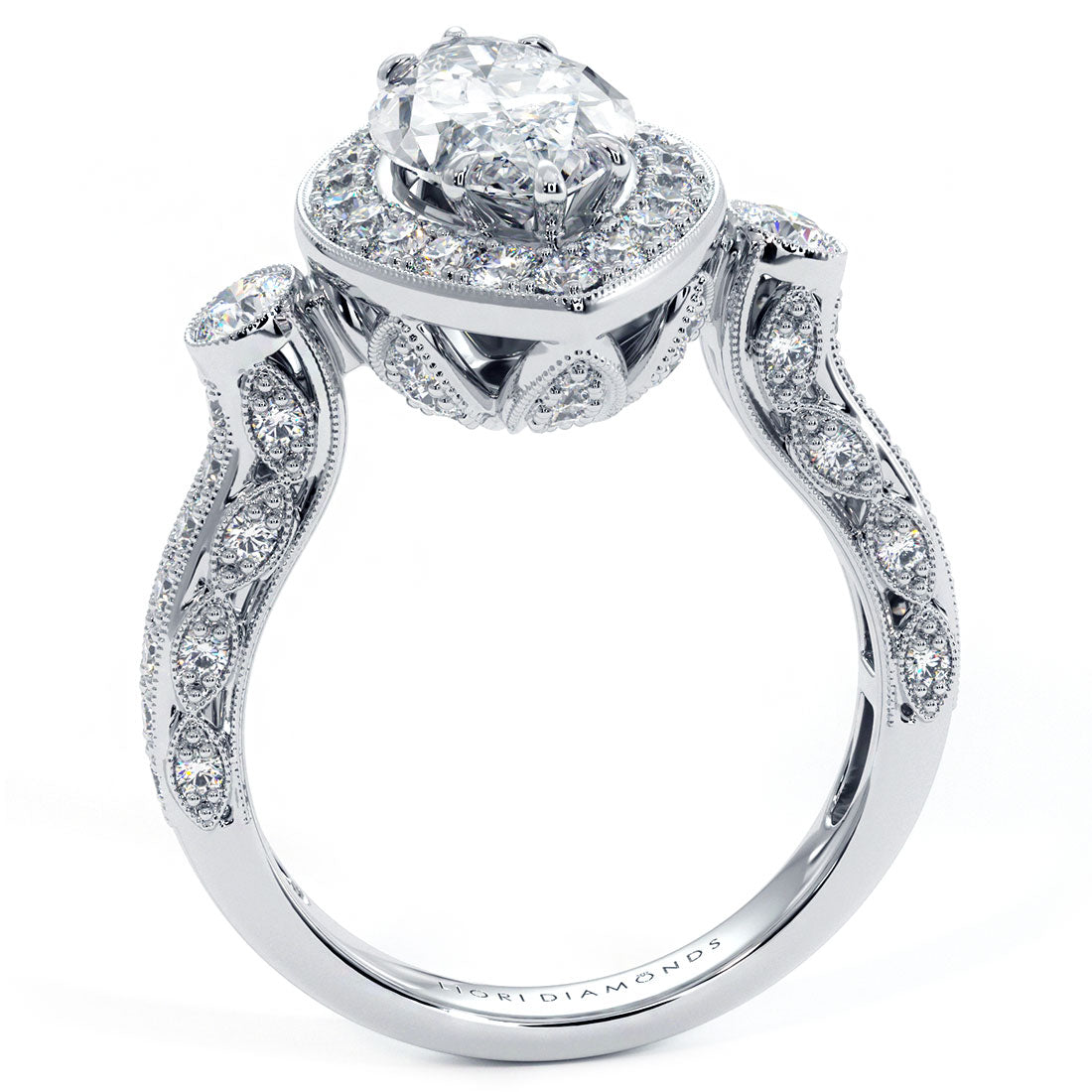 3 Carat Marquise Cut Milgrain Filigree Vintage Style Halo