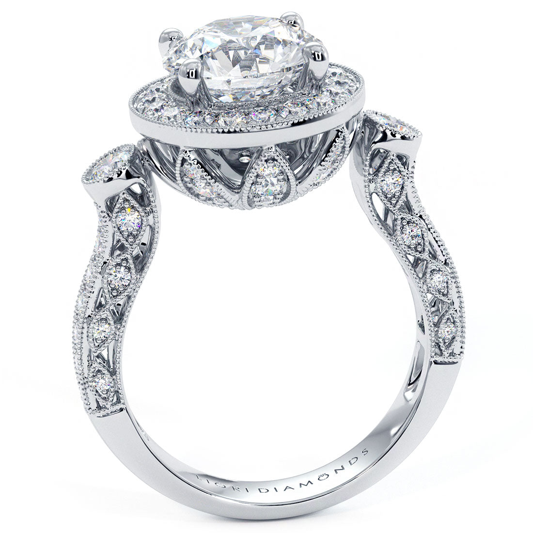 4.20ctw Round Brilliant F-VS1 Milgrain Filigree Vintage Style Halo Lab Grown Diamond Engagement Ring 14k White Gold