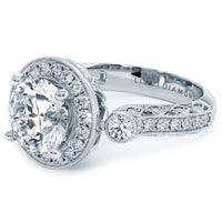 4.20ctw Round Brilliant F-VS1 Milgrain Filigree Vintage Style Halo Lab Grown Diamond Engagement Ring 14k White Gold