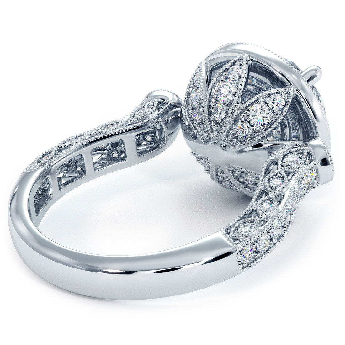 4.20ctw Round Brilliant F-VS1 Milgrain Filigree Vintage Style Halo Lab Grown Diamond Engagement Ring 14k White Gold