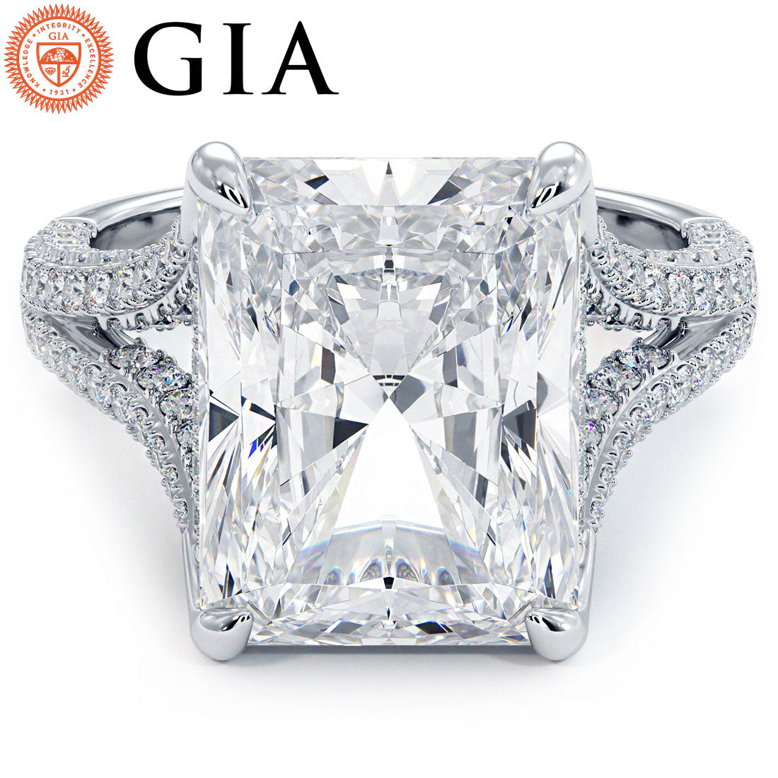 8 Carat Radiant Cut 3D Micropavé Split Shank