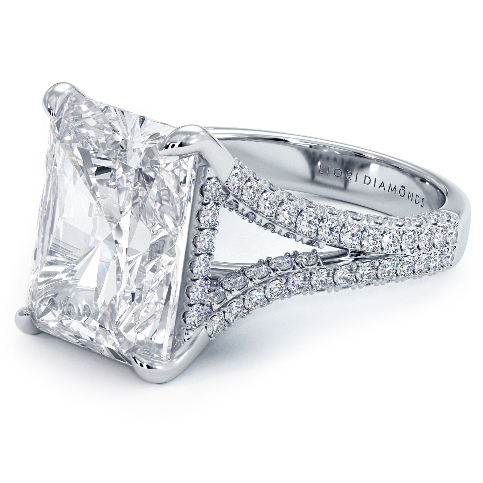 8 Carat Radiant Cut 3D Micropavé Split Shank
