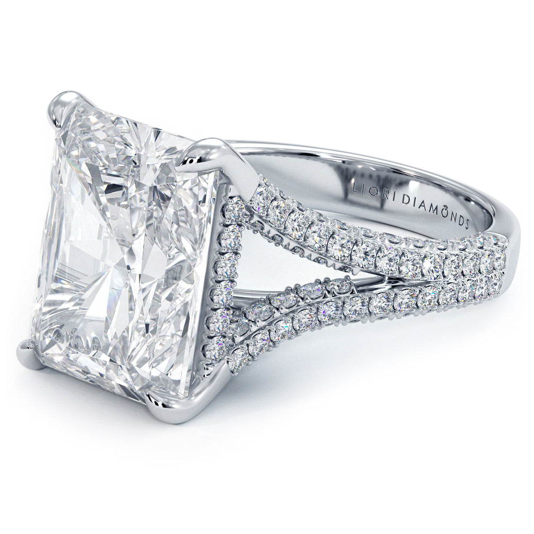 8 Carat Radiant Cut 3D Micropavé Split Shank
