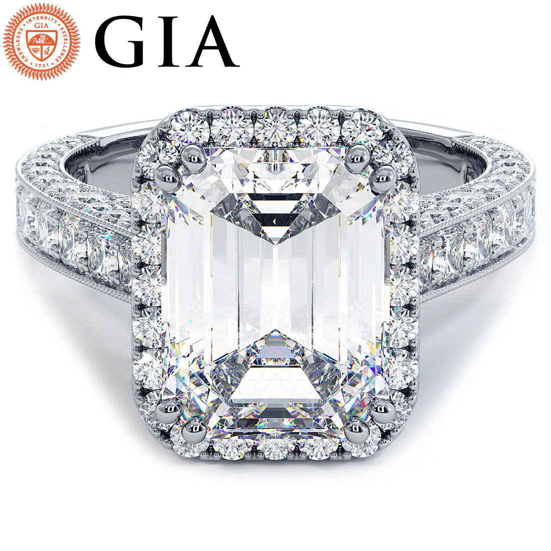 4 Carat Emerald Cut Halo Micropavé Vintage Style
