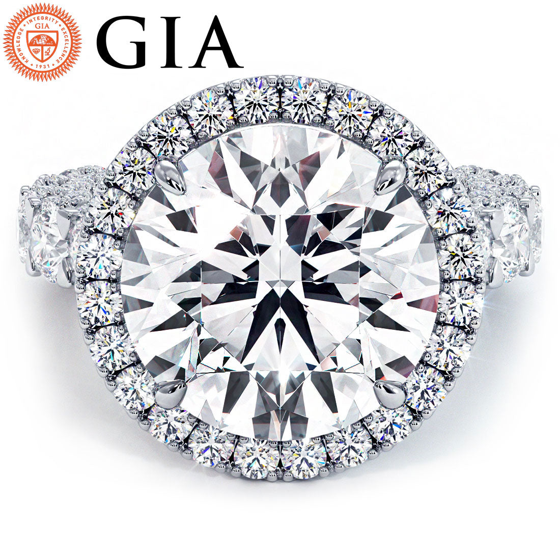 7 Carat Round Brilliant Micropavé U Shape Halo Setting
