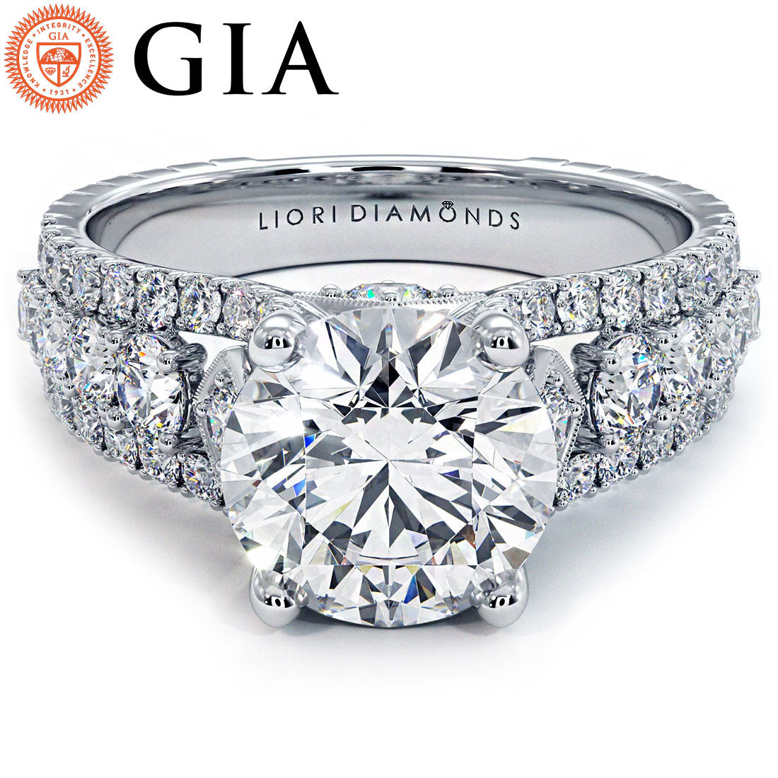 3 Carat Round Brilliant Vintage Style Graduated Cathedral Split Shank