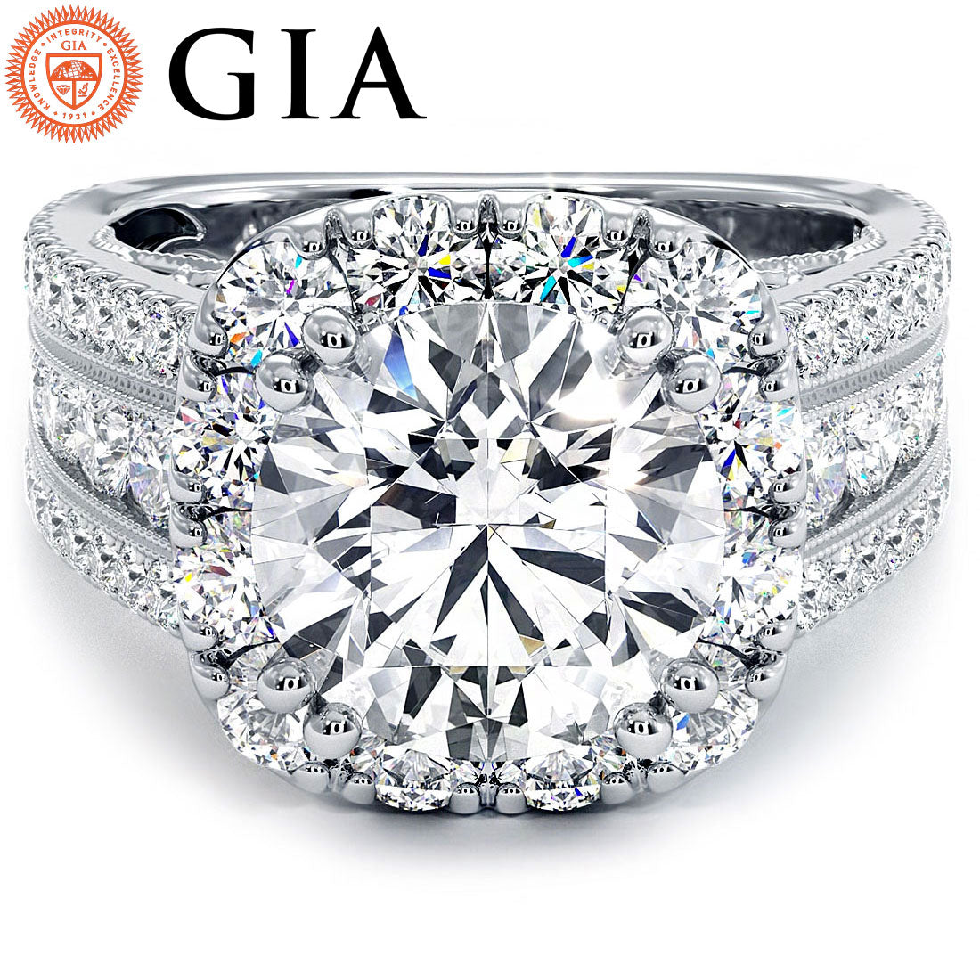 3 Carat Round Brilliant Vintage Milgrain Style Large Halo