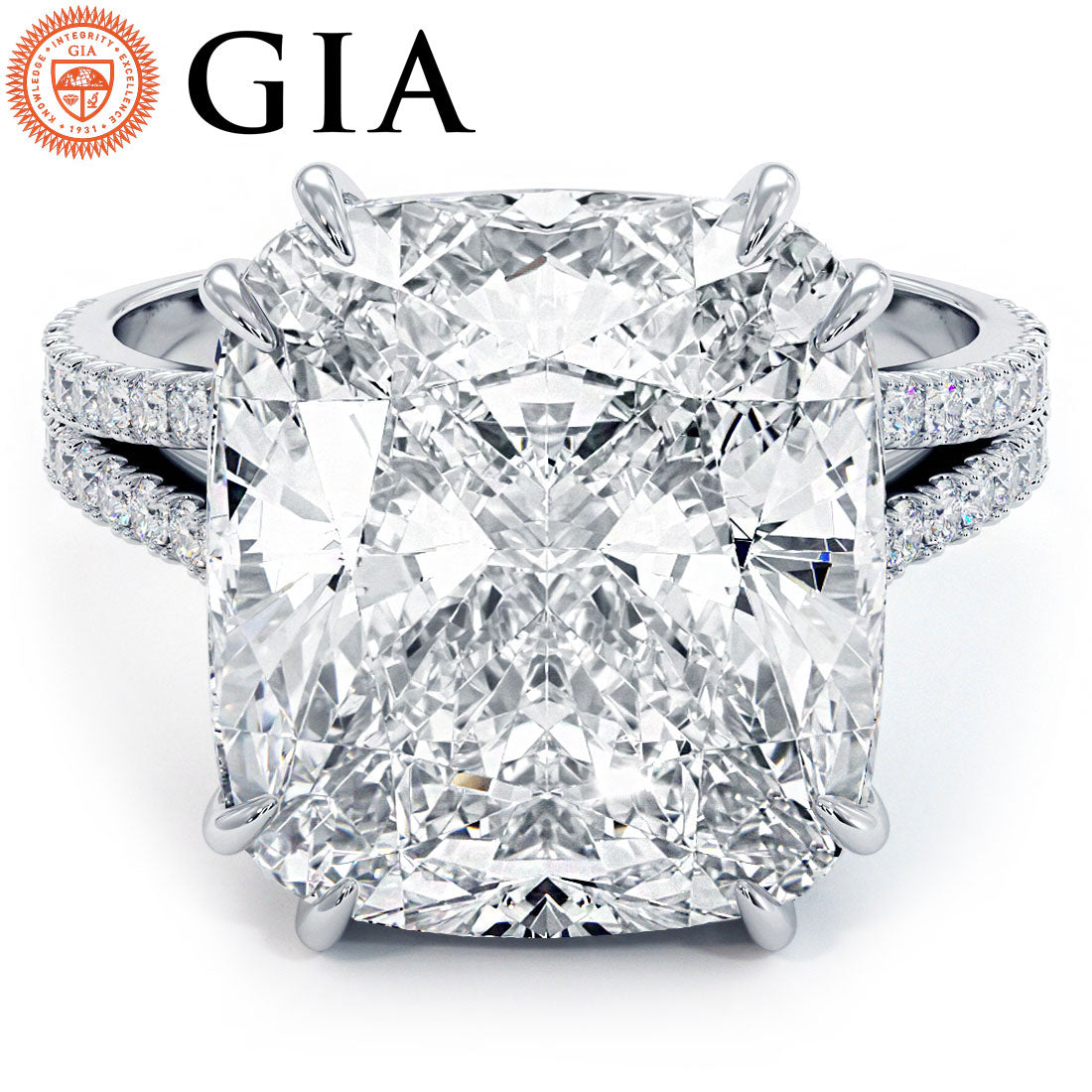 10 Carat Cushion Cut Petite Split Shank