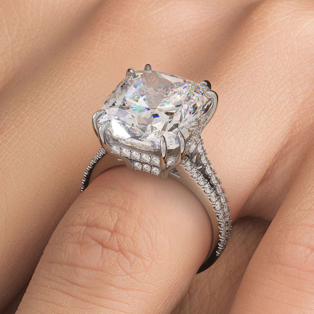 10 Carat Cushion Cut Petite Split Shank