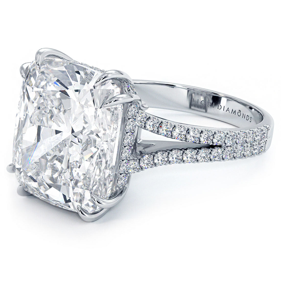 10 Carat Cushion Cut Petite Split Shank