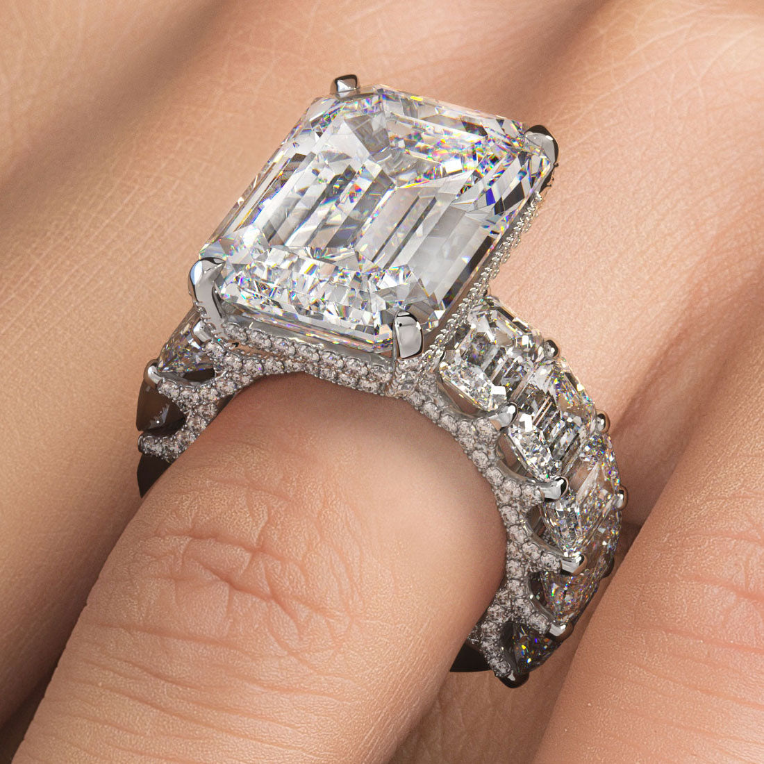 18 Carat Emerald Cut Micropavé Lucida Set Masterpiece