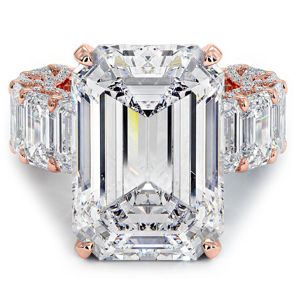 32.23ctw F-VS1 Emerald Cut Micropavé Lucida Set Lab Grown Diamond Engagement Ring set in 14k Rose Gold