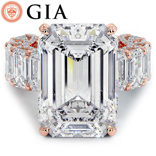 30.10ctw GIA Certified F-VVS2 Emerald Cut Micropavé Lucida Set Lab Grown Diamond Engagement Ring set in 14k Rose Gold