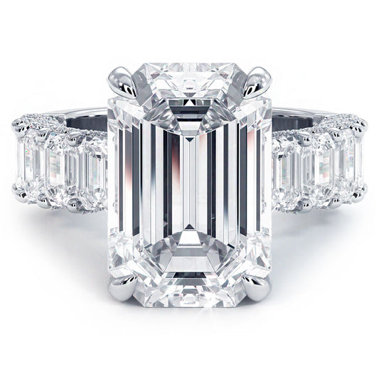 16.34ctw F-VS1 Emerald Cut Micropavé Lucida Set Lab Grown Diamond Engagement Ring set in 14k White Gold