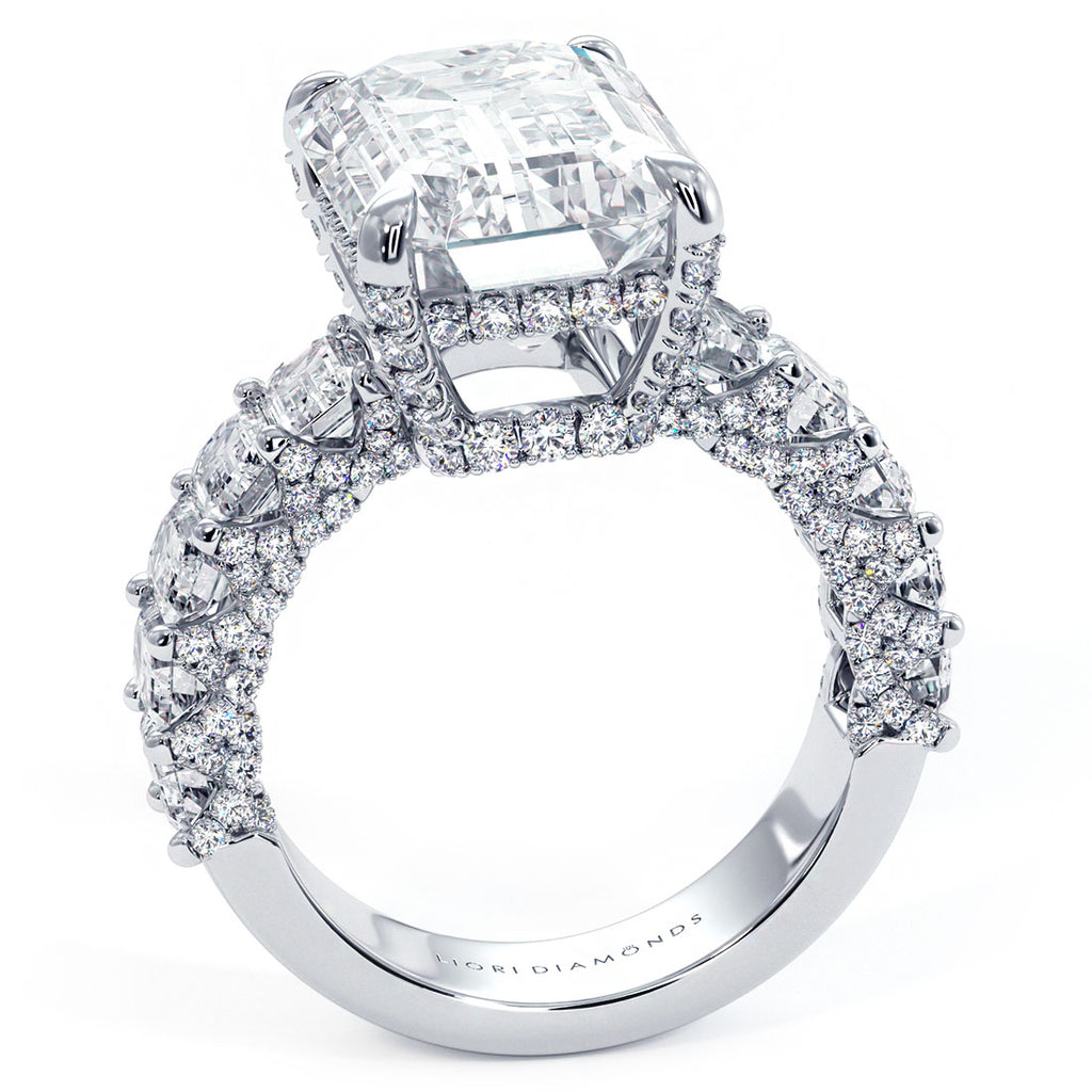 16.34ctw F-VS1 Emerald Cut Micropavé Lucida Set Lab Grown Diamond Engagement Ring set in 14k White Gold