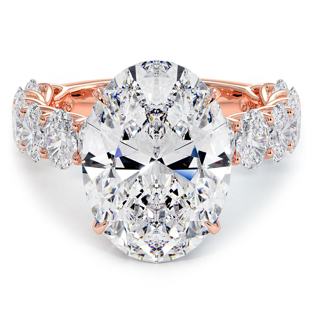 9.50ctw Oval Cut Lucida set Lab Grown Diamond Engagement Ring set in 14k Rose Gold