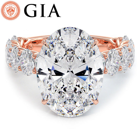 8.40ctw GIA Certified Oval Cut Lucida set Lab Grown Diamond Engagement Ring set in 14k Rose Gold