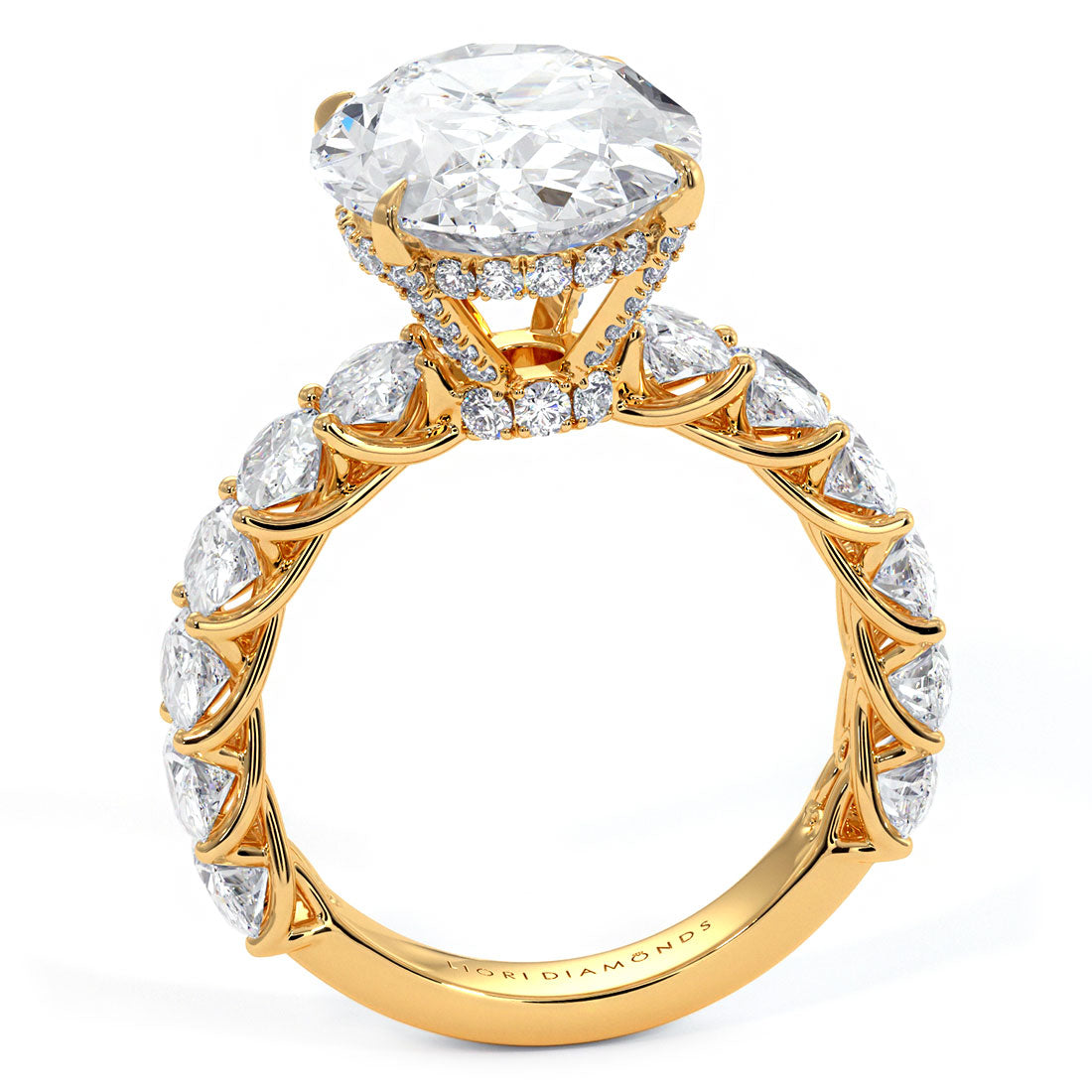 9.50ctw Oval Cut Lucida set Lab Grown Diamond Engagement Ring set in 14k Yellow Gold