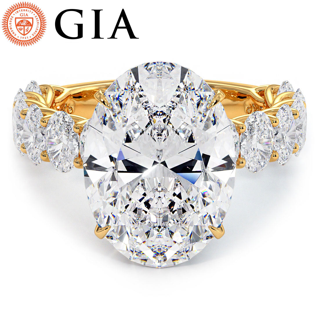 8.47ctw GIA Certified F-VS1 Oval Cut Lucida set Lab Grown Diamond Engagement Ring set in 14k Yellow Gold