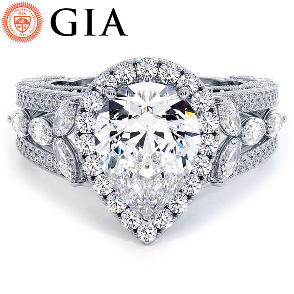 2 Carat Pear Shape Micropavé Halo Vintage Style Milgrain