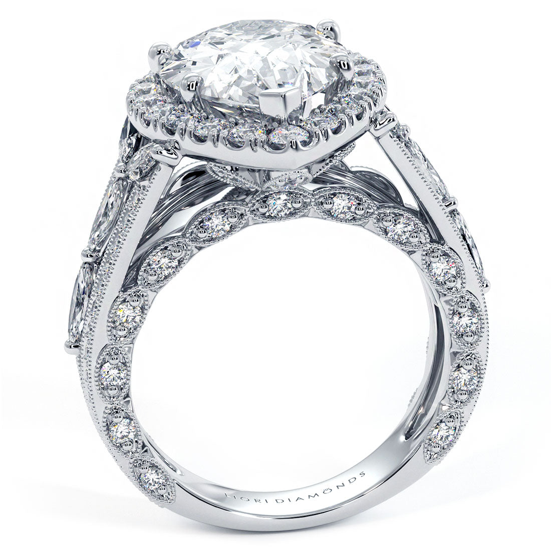 4 Carat Pear Shape Micropavé Halo Vintage Style Milgrain